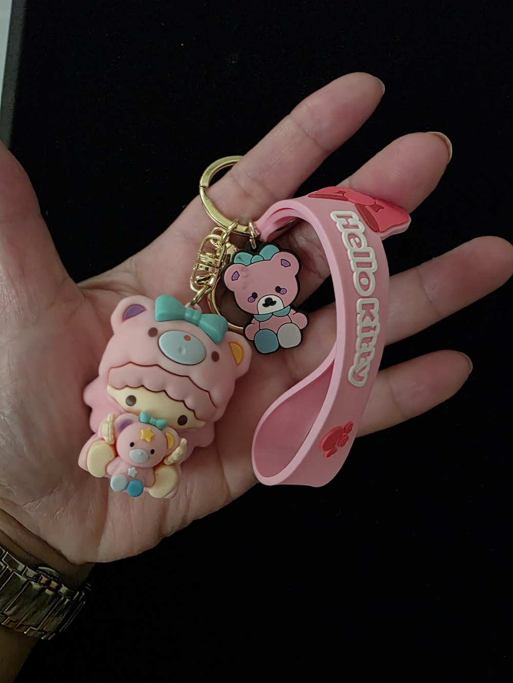 Hello Kitty Pink Silicone Bear Charm Keychain with Wrist Strap